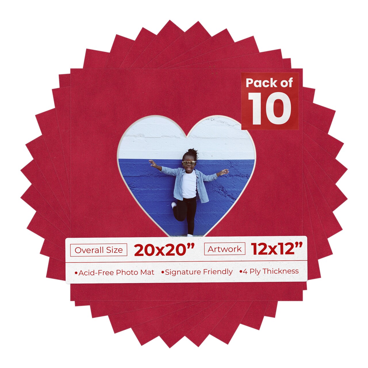 Red Suede Mat Board for 20x20 Frames - Heart Opening for 12x12 Photos